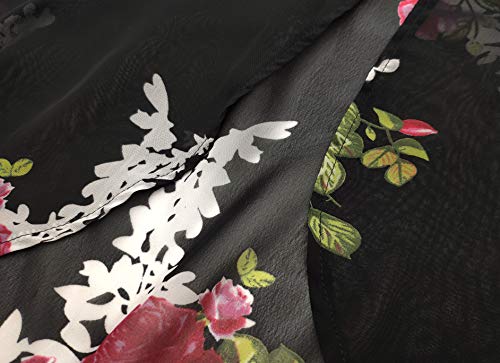 FINOCEANS Womens Floral Chiffon Kimono Cardigans Loose Beach Cover Up Half Sleeve Tops - Image 5