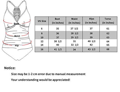 Firpearl Women's Tummy Control One Piece Bathing Suits V Neck Swimsuits Hand-Braid Macrame Ruched Slimming Swimwear - Image 7
