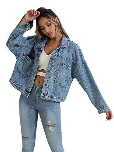 Floerns Women's Classic Button Up Denim Jean Jacket with Pockets