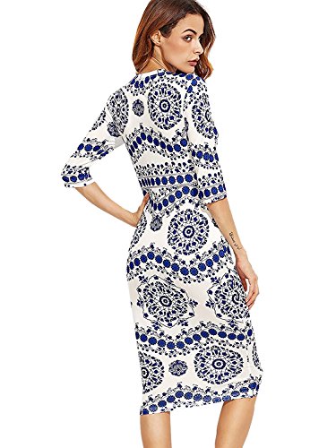 Floerns Women's Porcelain Print Work Sheath Business Pencil Dress - Image 3
