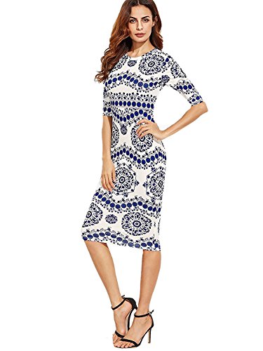Floerns Women's Porcelain Print Work Sheath Business Pencil Dress - Image 4