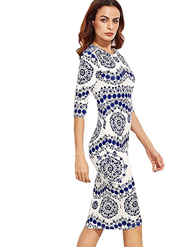 Floerns Women's Porcelain Print Work Sheath Business Pencil Dress - Image 5