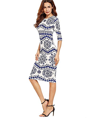 Floerns Women's Porcelain Print Work Sheath Business Pencil Dress - Image 6