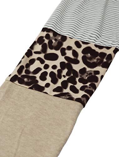 Floral Find Women's Long Sleeve Leopard Color Block Tunic Comfy Stripe Round Neck T Shirt Tops - Image 5