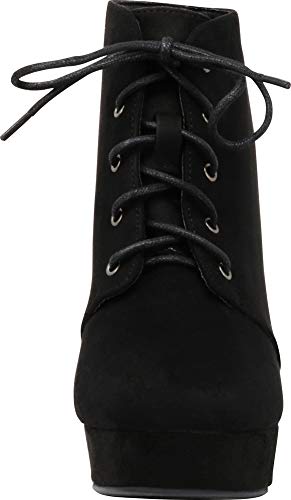 Forever Camille-86 Women's Comfort Stacked Chunky Heel Lace Up Ankle Booties - Image 3