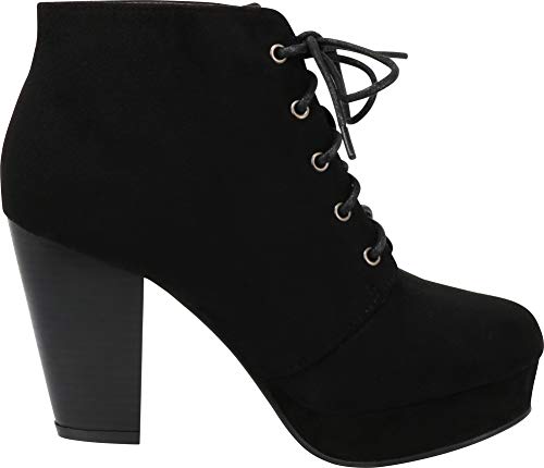 Forever Camille-86 Women's Comfort Stacked Chunky Heel Lace Up Ankle Booties - Image 7