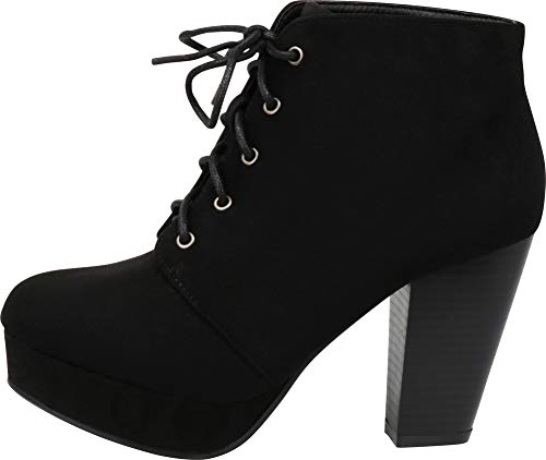 Forever Camille-86 Women's Comfort Stacked Chunky Heel Lace Up Ankle Booties - Image 8
