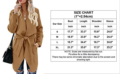 Foshow Women's Lapel Wrap Belted Pea Coat Jacket Casual Long Sleeve Dress Trench Coats with Pockets - Image 5