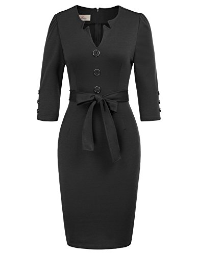 GRACE KARIN Women Retro 3/4 Sleeve Work Office Business Pencil Dress with Belt