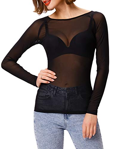 GRACE KARIN Women's Long Sleeve See Through Mesh Sheer Top Blouse Shirt - Image 5