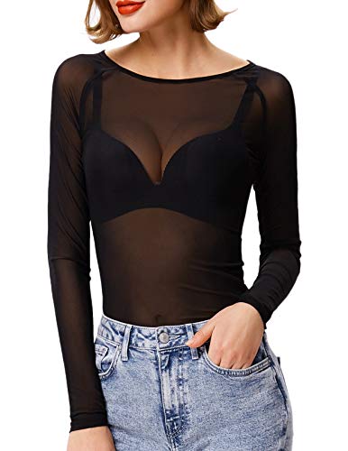 GRACE KARIN Women's Long Sleeve See Through Mesh Sheer Top Blouse Shirt - Image 6