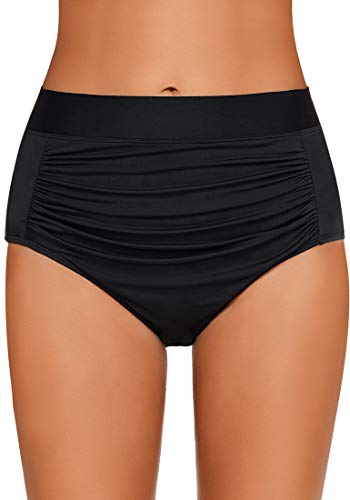 GRAPENT Women's High Waisted Swim Bottom Ruched Bikini Tankini Swimsuit Briefs