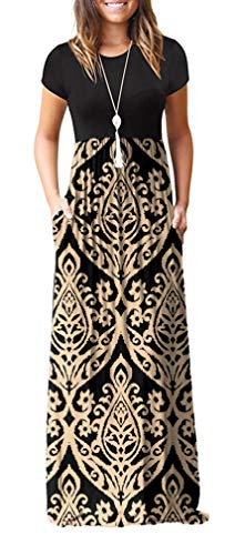 GRECERELLE Women's Short Sleeve Maxi Dresses Casual Long Dresses with Pockets