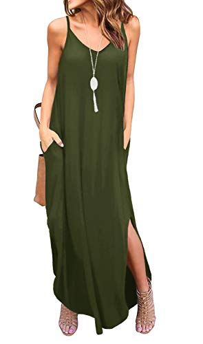 GRECERELLE Women's Summer Casual Loose Dress Beach Cover Up Long Cami Maxi Dresses with Pocket