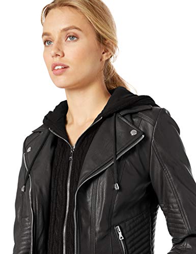 GUESS Women's Faux Leather Hooded Moto Jacket - Image 4