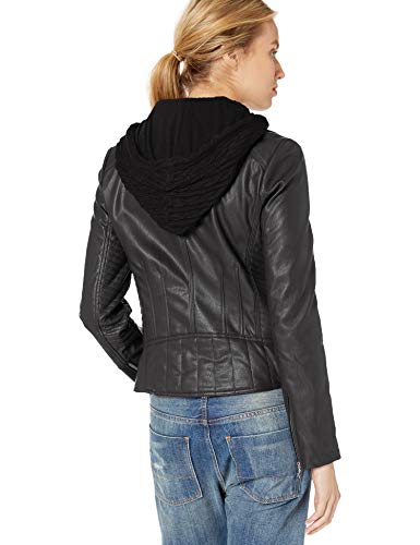 GUESS Women's Faux Leather Hooded Moto Jacket - Image 5