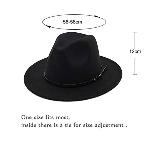 HUDANHUWEI Women's Classic Wide Brim Fedora Hat with Belt Buckle Felt Panama Hat - Image 3