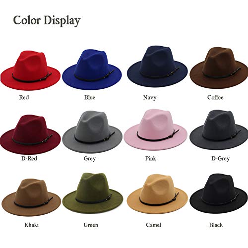 HUDANHUWEI Women's Classic Wide Brim Fedora Hat with Belt Buckle Felt Panama Hat - Image 4