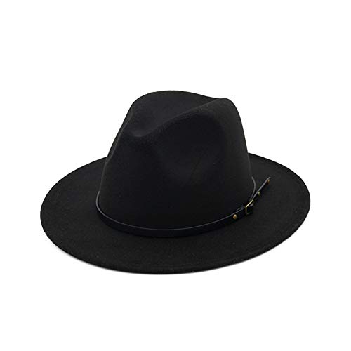 HUDANHUWEI Women's Classic Wide Brim Fedora Hat with Belt Buckle Felt Panama Hat - Image 2