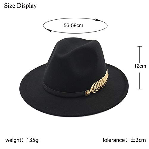 HUDANHUWEI Women's Wide Brim Fedora Panama Hat with Metal Belt Buckle Black-1 - Image 3