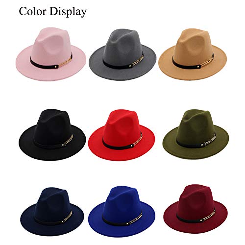 HUDANHUWEI Women's Wide Brim Fedora Panama Hat with Metal Belt Buckle Black-1 - Image 5