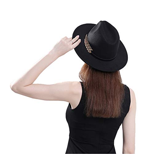 HUDANHUWEI Women's Wide Brim Fedora Panama Hat with Metal Belt Buckle Black-1 - Image 7