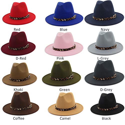 HUDANHUWEI Women's Wide Brim Felt Fedora Panama Hat with Leopard Belt Buckle - Image 4