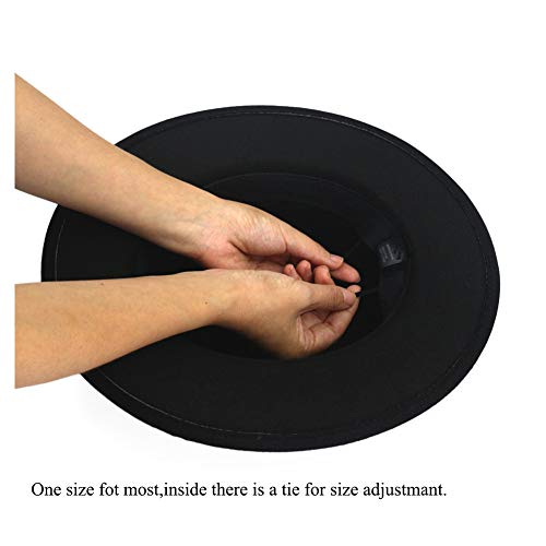 HUDANHUWEI Women's Wide Brim Fedora Panama Hat with Metal Belt Buckle Black-1