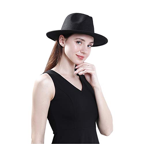 HUDANHUWEI Women's Wide Brim Felt Fedora Panama Hat with Leopard Belt Buckle - Image 7