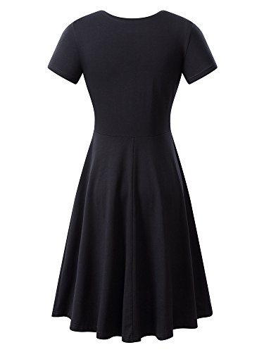 HUHOT Sundresses for Women Casual Summer Short Sleeve Round Neck Floral Skater Dress with Pockets - Image 3
