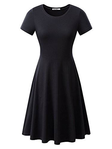 HUHOT Sundresses for Women Casual Summer Short Sleeve Round Neck Floral Skater Dress with Pockets
