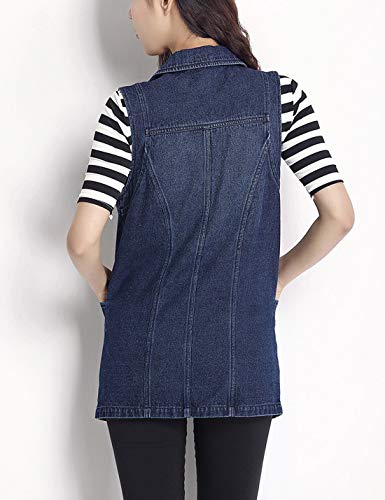 HUPOO Women's Slim Buttons Front Ripped Frayed Mid Long Denim Jean Vest Jacket Coats (02 Blue, Small) - Image 5
