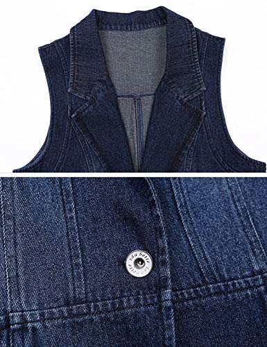 HUPOO Women's Slim Buttons Front Ripped Frayed Mid Long Denim Jean Vest Jacket Coats (02 Blue, Small) - Image 6