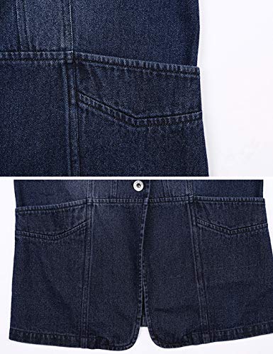 HUPOO Women's Slim Buttons Front Ripped Frayed Mid Long Denim Jean Vest Jacket Coats (02 Blue, Small) - Image 7