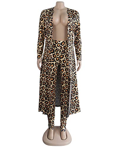 Womens Leopard Print Open Front Cardigan and Pants Set Club 2 Piece Outfits - Image 4