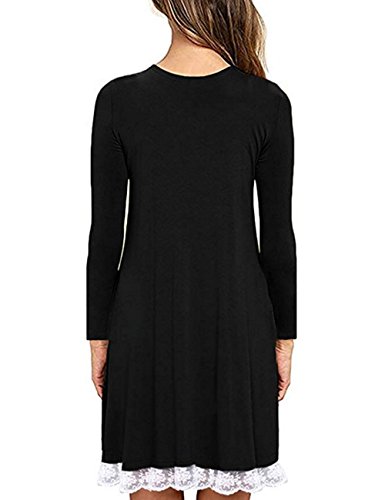 Halife Women's Summer Fall Short Sleeve Long Sleeve Lace Hem T-Shirt Loose Dress with Pockets - Image 3