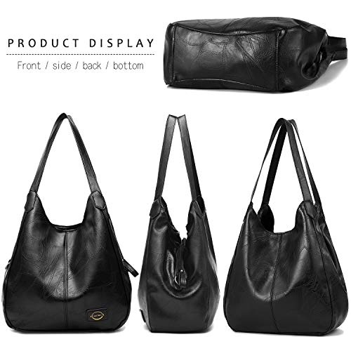 Handbag for Women 3 Compartments Faux Leather Hobo bag Multiple Pocket Shoulder bag Tote Purse - Image 3