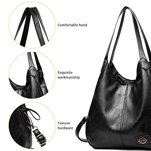 Handbag for Women 3 Compartments Faux Leather Hobo bag Multiple Pocket Shoulder bag Tote Purse - Image 4