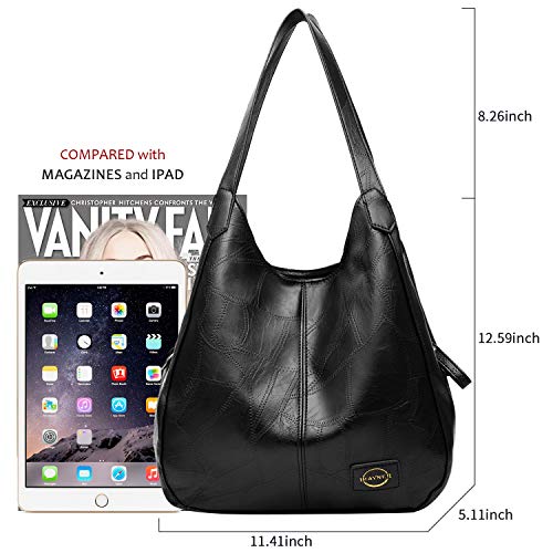 Handbag for Women 3 Compartments Faux Leather Hobo bag Multiple Pocket Shoulder bag Tote Purse - Image 6