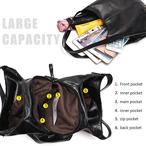 Handbag for Women 3 Compartments Faux Leather Hobo bag Multiple Pocket Shoulder bag Tote Purse - Image 7