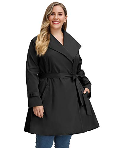 Hanna Nikole Women's Plus Size Lapel Trench Coat Belted Lightweight Long Outerwear Jacket - Image 5