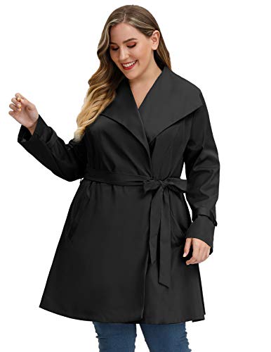 Hanna Nikole Women's Plus Size Lapel Trench Coat Belted Lightweight Long Outerwear Jacket - Image 6