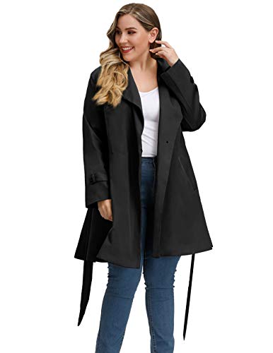 Hanna Nikole Women's Plus Size Lapel Trench Coat Belted Lightweight Long Outerwear Jacket - Image 7
