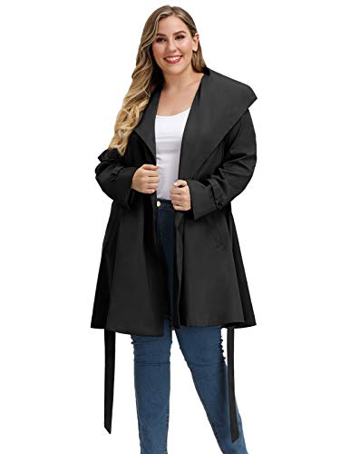 Hanna Nikole Women's Plus Size Lapel Trench Coat Belted Lightweight Long Outerwear Jacket - Image 8