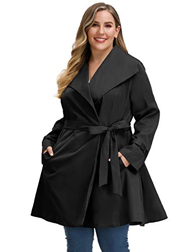 Hanna Nikole Women's Plus Size Lapel Trench Coat Belted Lightweight Long Outerwear Jacket