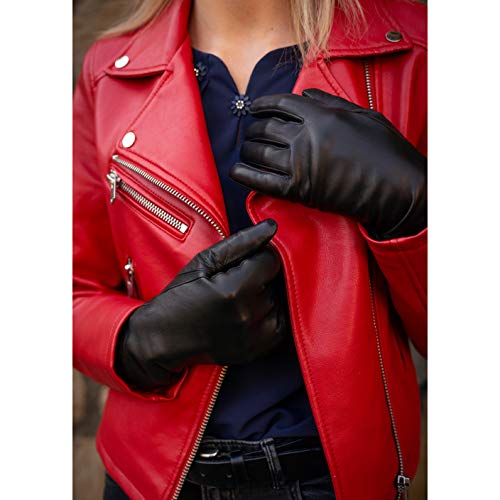 Harssidanzar Women's Leather Winter Gloves,Genuine Lambskin Leather Lined Cashmere Warm Driving Gloves For Women GL006 - Image 7