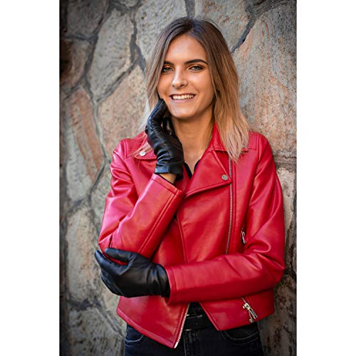 Harssidanzar Women's Leather Winter Gloves,Genuine Lambskin Leather Lined Cashmere Warm Driving Gloves For Women GL006 - Image 8