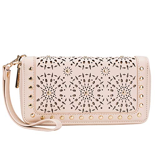 Heaye Unicorn Wallet Hollow Floral Wristlet Zip Around Pouch with Perforated Stud - Image 5