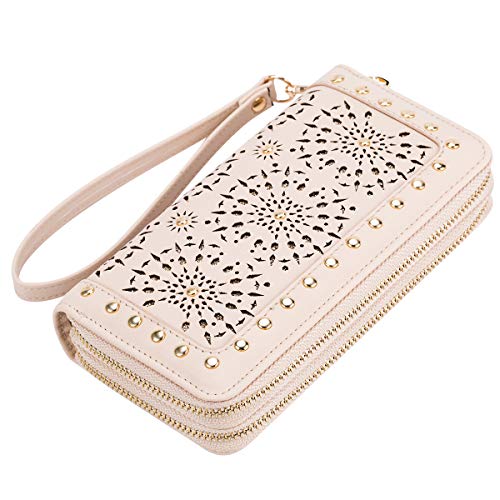 Heaye Unicorn Wallet Hollow Floral Wristlet Zip Around Pouch with Perforated Stud - Image 6