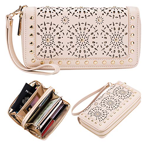 Heaye Unicorn Wallet Hollow Floral Wristlet Zip Around Pouch with Perforated Stud - Image 8